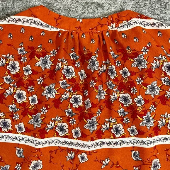 Liz Claiborne Blouse Womens Small Orange Floral Cap Sleeve V-Neck Boho Office - Picture 6 of 12